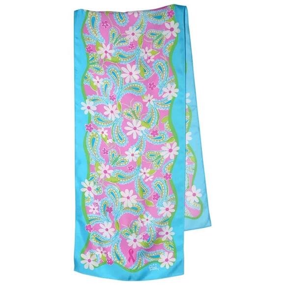 Lilly Pulitzer Ford 2004 Womens Silk Paisley Scarf Bandana Awareness Cancer Pink - Picture 1 of 4